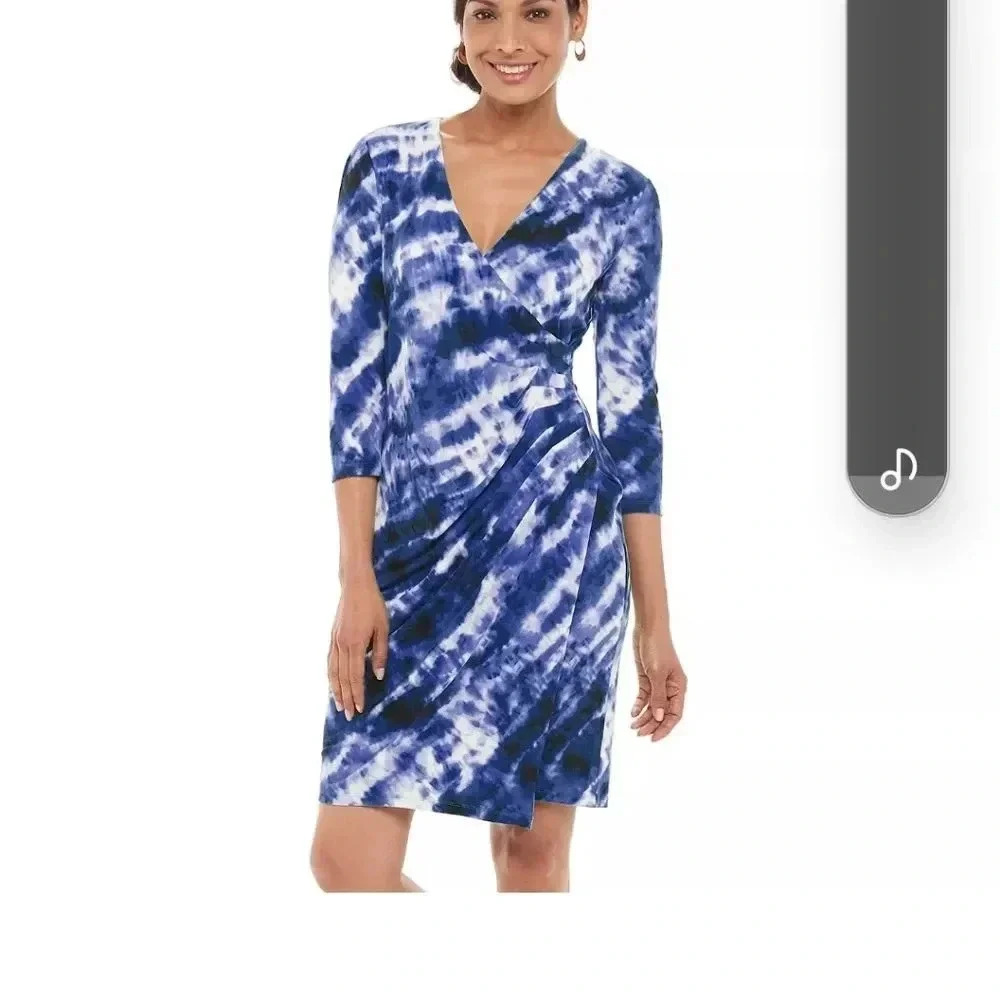 Chaps Faux Wrap Surplice Dress - Picture 4 of 6